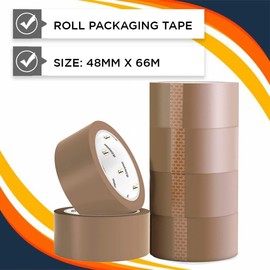 FR Enterprises 6 Rolls Heavy Duty Packing Tape - 48mm x 66m Brown Tape - Strong Parcel Tape - Sticky Seal Packaging Tape