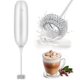 Elektrische Milchaufschäumer, Handheld Milchschäumer Stab für Kaffee, Latte Macchiato, Cappuccino, Matcha, batteriebetrieben, Kaffeemixstab - Weiß