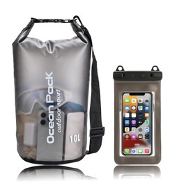Waterproof Bag, Sack with Phone Dry Bag and Long Adjustable Shoulder Strap Included, for Outdoor Activities and Water Sports, Camping, Boating, Kayaking, Fishing(10L)