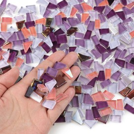 Yazikisa 1.1 lb Mixed Shapes Crystal Mosaic Tiles Purple Glass Tile Pieces Tiny Decoration for Crafts Bulk Stained Scraps DIY Making Supplies Bathroom Plates Handmade Supplies