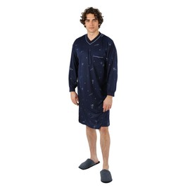 Schuerzenfabrik - Men's Long-Sleeved and Short Sleeve Nightgowns - Sizes M to XXXL, Navy Blue Patterned