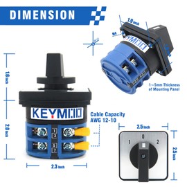 KEYMOO 40A Rotary Changeover Switch, 660V 3 Position 2 Phase 8 Terminals, Universal Selector Switch with Yellow Fork Terminals IP65 CE 26-40/D202.2