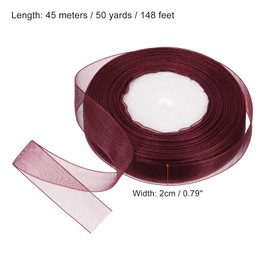 PATIKIL Sheer Organza Ribbon 51/64 Inch 50 Yard, 4 Roll Chiffon Decoration Fabric for Gift Wrapping Crafts Wedding Bouquet, Burgundy Red