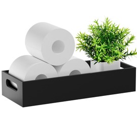 VITVITI Bamboo Toilet Paper Holder Storage, Bamboo Tray for Bathroom with Handle, Toilet Tissue Holder Organizer Basket Container for Toilet Tank/Kitchen Counter, Natural, Black