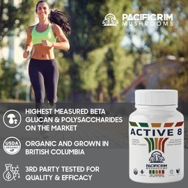 Pacific Rim Mushrooms Pacific Rim Mushrooms Performance Supplement - Active 8 Organic Mushroom Capsules (300 Veggie Caps) Organic Lion's Mane, Reishi, Cordyceps, Maitake, Shiitake, Turkey Tail, Chaga, and Himematsutake