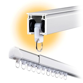 OooWow 3.8 to 6.8 ft Aluminum Retractable Ceiling Curtain Track - Curtain Track Wall Mount - Telescopic Curtain Track Ceiling Mount - Extendable curtain tracks - Silent track curtains ceiling mount