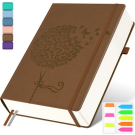 B5 Lined Journal Notebook, 370 Numbered Pages Thick Leather Journal for Writing, College Ruled Hardcover Notebook for Work,School with 100gsm Paper, Writing Journal for Women (7.6" x 10.3" Brown)