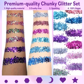 Allstarry Holographic Chunky Body Glitter 4 Colors Cosmetic Face Glitter Makeup Colorful Mermaid Sequins Hair Face Paint Sparkling Festival Outfits Rave Accessories for Women Makeup