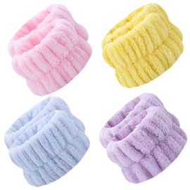 4 Pairs Face Washing Wristbands, Wrist Towels for Washing Face Water Stopper Wrist Bands Scrunchies Cuffs Spa Sweat Bands for Wrists
