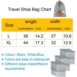 20Pcs Non-Woven Travel Shoe Storage Bags with Rope,Waterproof Shoes Storage Bag Pouch Portable Travel Organizer Drawstring Bag,Travel Transparent Shoe Storage Bags, 2 Size, Each Size 10 Pcs, Grey