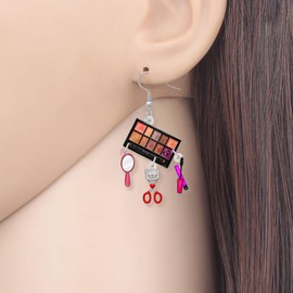 OUSIO Acrylic Novelty Eye Shadow Plate Earrings Cartoon Makeup Brush Lipstick Cosmetic Tools Dangle Jewelry For Women Makeup Lovers Fashion Gifts (Black)