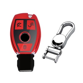 M.JVisun TPU Car Key Case Key Shell for Mercedes A B C E S G Class M V CLA CLS GLA GLC GLE GLK GL GLS SL SLK SLC Viano for Metris - Shiny Red - Metal Keychain