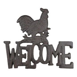 Ebros Cast Iron Vintage Rustic Farmhouse Chicken Rooster Welcome Sign Wall Cutout Poultry Birds Farm Animals Western Vintage Guest Greeter Home Or Office Farm Barn Cottage Ranch House Accent