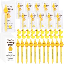 24 Set Duck Desk Accessories Mini Resin Ducks Figure Inspirational Pen Encouragement Card Bookmark Bulk for Volunteer Coworker Staff Men Women Friends Support Birthday Gifts