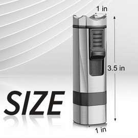 Kantion Torch Lighter, 4 Jet Flame Lighter Refillable Butane Windproof Lighter with Punch & Holder Gift for Men Women (Silver, Without Gas)
