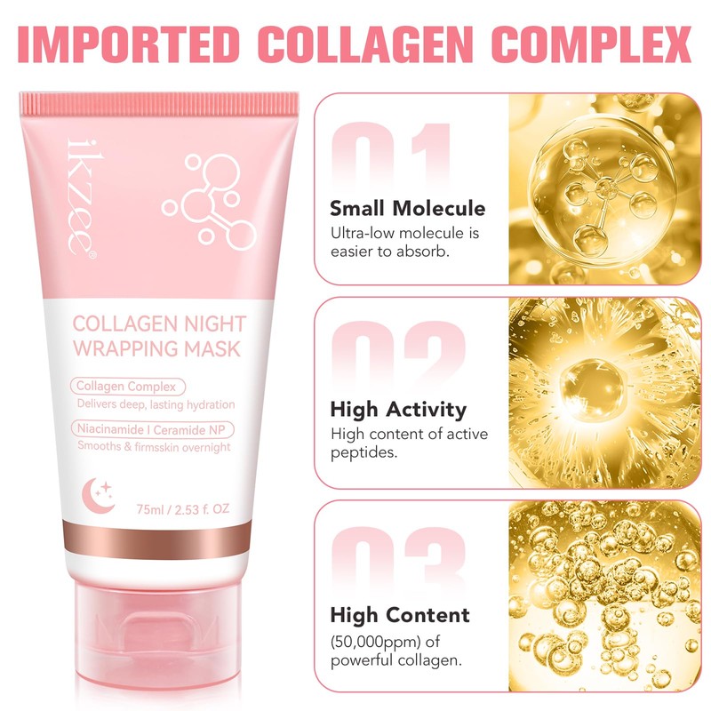 IKZEE Collagen Night Wrapping Mask, Collagen Overnight Peel Off Facial