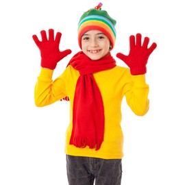 Toddler Gloves Kids Mitten Kids Gloves Full Finger Mittens Winter Knitted Gloves for Little Boys and Girls Supplies (Rose Red, Red, Royal Blue,3-7 Years Size)