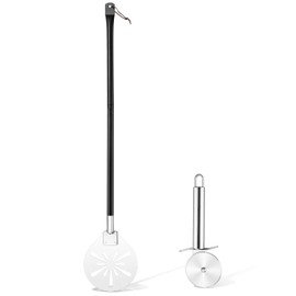 9 Inch Perforated Pizza Peel & Classic Cutter Wheel, Leonyo Stainless Steel Pizza Turning Peel with Adjustable Long Handle Round Spatula Paddle for Chefs, Bakers, Homemade Oven
