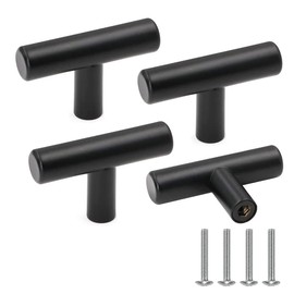 Drenky Furniture Knobs, 4 Pieces Black Cabinet Knobs Stainless Steel with Screw Vintage Cabinet Handles for Drawer, Dresser, Furniture, Kitchen, Home Decoration