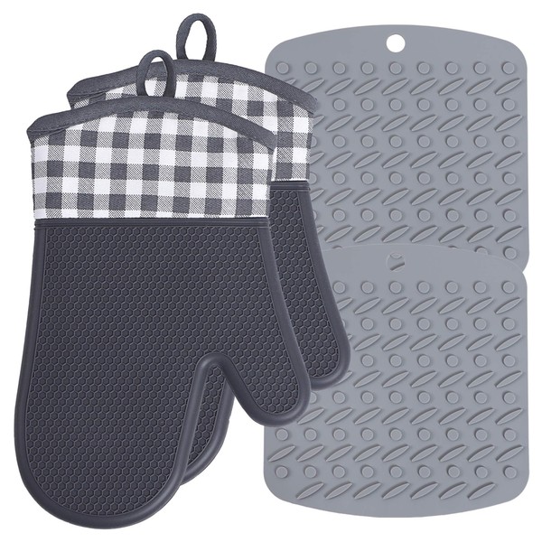 KURASHI Heat Resistant Mitts, Oven Mitts, Potholders, Heat Resistant Gloves,