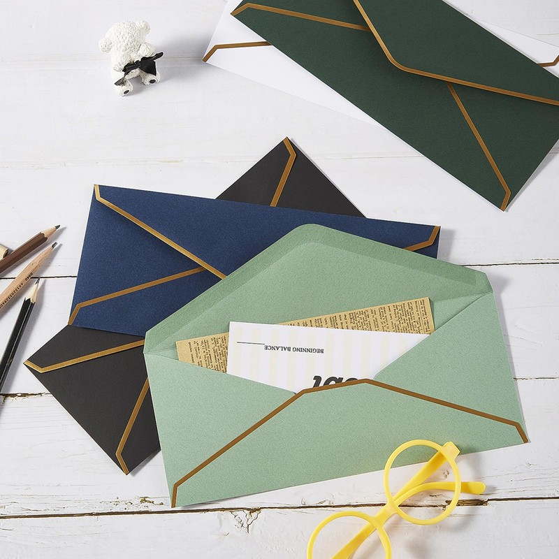 100 Pack #10 Business Envelopes with Gold Border, Self Seal