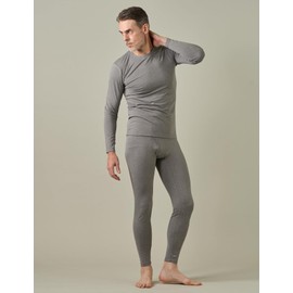 LAPASA Men's Thermal Underwear Set Soft Fleece Lined Long Johns Midweight Base Layer Top & Bottom Winter Thermoflux 200 Extra Warm M57 Medium Light Heather Grey