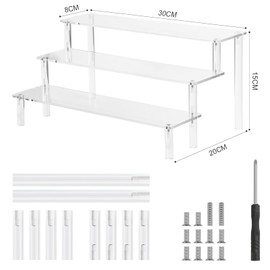 LoQuick Acryl Riser Display Ständer, Makeup Organizer Aufbewahrung Cupcake Dessert Ständer Halter Tischplatte klar Acryl Organizer für Pop Figuren, Kosmetik, Sammlerstücke, Gewürz, 3-stufiger