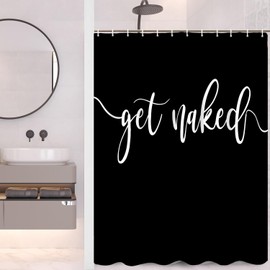 Umpoo Get Naked Bathroom Shower Curtain Abstract Pure Black Fabric Solid Color Shower Curtain Modern Minimalist Polyester Waterproof Home Decor Bath Shower Curtain with Hooks, 72x72 Inch