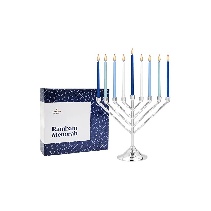 The Dreidel Company Hanukkah Menorah Rambam Design for Chanukah, Candles