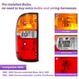 Bincmay Tail Lights Assembly Fit For 1995-2000 Toyota Tacoma 95-00 Toyota Tacoma Rear lamp (Chrome Trim - L)