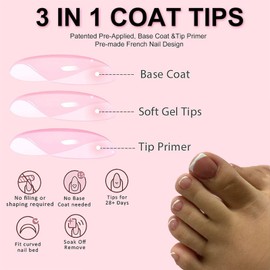 Fake Toe Nails Set - 240Pcs Square False Toenails Short - Nude Pink French Tip Toe Nails in 12 Sizes - Light Weight Fake Toenails with Glue, File and Pusher