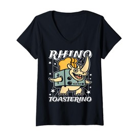 Womens Rhino-Toasterino Funny Italian Brain Red Gen Z Meme V-Neck T-Shirt