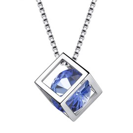 Aurora Tears June Birthstone Necklace 925 Sterling Silver Blue Alexandrite Square Birth Stone Pendant Jewellery Gifts for Women and Girls DP0028U