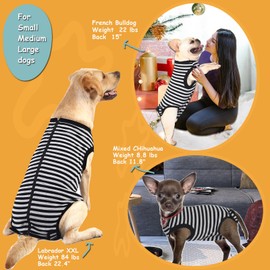 Dog Surgical Recovery Suit,Surgery Female Male Large Shirt,Spay,Neuter Recovery Clothes,Zipper Closure Cotton Striped Wounds Protect Suit,Black Striped XXL