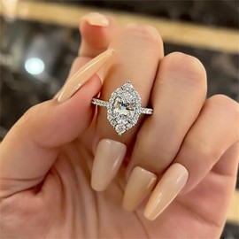 925 Sterling Silver Shiny Full Diamond Ring 18K Gold Cocktail Rings Oval Cut 3ct Cubic Zirconia Promise Rings CZ Multi Row Diamond Ring Eternity Engagement Wedding Band Ring for Women A.8 (US Code 8)