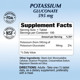 Potassium Gluconate 595 Mg by Alfa Vitamins - Supports Heart Function & Promotes Muscle acitvity - 100 Tablets