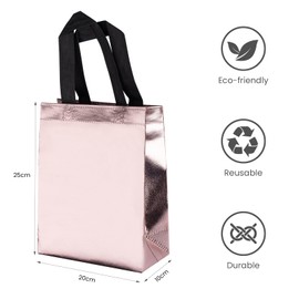 SUSNUAN Shiny Gift Bag, 2 PCS Rose Gold Gift Bags Reusable Medium Gift Bags with Handles, Birthday Gift Bag for Birthday, Party, Weddings, Festival Celebration, Baby Showers (250x200x100mm)