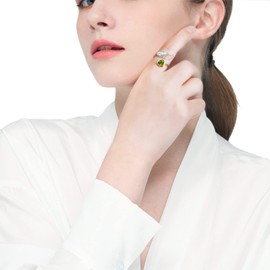 Qings Peridot Birthstone Ring Sterling Silver Feather Guardian Angel Wing Adjustable Open Rings Olive Green Heart Gemstone Birthstone Rings for Mom August Birth Stones Jewellery Gifts