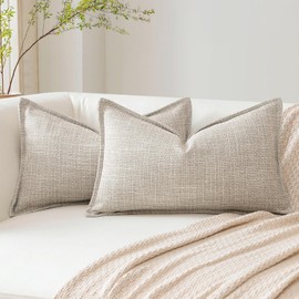 Artscope Pack of 2 Deep Beige Decorative Cushion Covers 16x24 Inch Soft Linen Texture Couch Throw Pillows Farmhouse Pillow Covers with Elegant Design for Sofa Bedroom Living Room Home Decor 40 x 60 CM