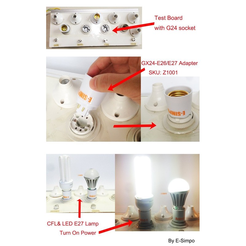 E-simpo® 6-Pack G24 to E27 Lamp Base Converter,15.5mm 4pin,G24Q to