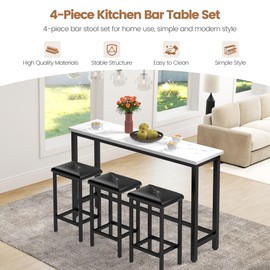 uhomepro 4-Piece Kitchen Bar Table Set with 3 Stools - Durable Iron Structure, Simple Style, Easy Assembly, Perfect for Small Spaces, Restaurants, and Studio Apartments,60.2IN (Black)