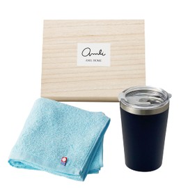 Dolce duo DAM-152 Tumbler, Imabari Towel Set, Lid, Heat Retention, Cold Retention, Stainless Steel, Vacuum Insulated, Double Layer, Cup Holder, 12.5 fl oz (370 ml), Navy, Face Towel, Father's Day, Men's, Birthday, Gift Set, Housewarming Celebrations