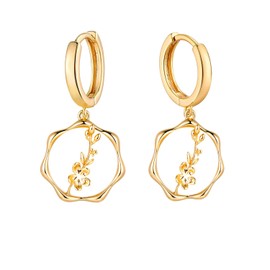 ABDOT Gold Dainty Birth Flower Earrings 14K Gold Plated Floral Huggie Hoop Earrings for Women Wildflower Earrings Valentines Day Earrings May Hawthorn Earrings