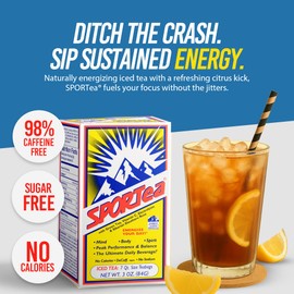 SPORTea Iced | Natural Decaf Energy Drink with Green & Black Tea, Vitamins, Minerals, Electrolytes, Yerba Mate & Siberian Ginseng | 7 Cold Brew Tea Bags | Healthy & Easy to Brew | Single Box