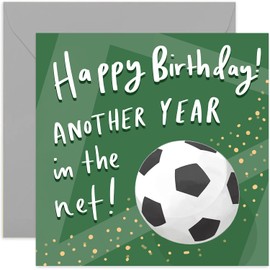 Old English Co. Football Birthday Card - Fun In The Net Goal Card for Boys, Girls, Men and Women | Humour Joke Greeting Card for Footie Fans | Blank Inside & Envelope Included