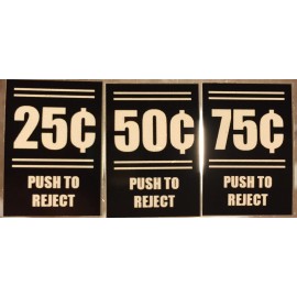Push To Reject Arcade Coin Door Button Insert .25¢/.50¢/.75¢ Cents Variety Pack