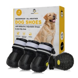 DOGGYKINGDOM Dog Shoes for Large Dogs for Snow, Waterproof Dog Boots for Winter, Dog Booties with Reflective Rugged Anti-Slip Sole and Skid-Proof, Outdoor Dog Shoes for Medium Small Dogs - Size 4
