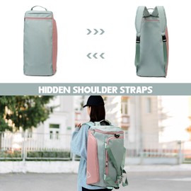 Eslcorri Gym Duffle Bag for Women Men, Sports Backpack with Wet & Shoe Compartment, Fitness Overnight Weekender Bag for Yoga, Swim, Travel (C, GreenPink)