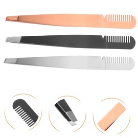 Healvian 3Pcs Stainless Steel Eyebrow Tweezers with Comb Ergonomic Makeup Tools for Women Multi Functional Eyebrow Grooming in Mixed Colors for Shaping Trimming