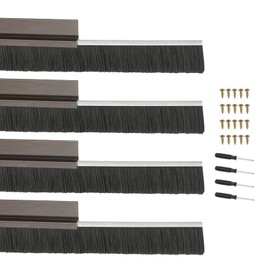 PATIKIL Door Brush Sweeps 1.18" Bristles x 39.37" Long, 4 Sets H-Shape Aluminum Alloy Holder Brush Sweep for Bottom of Door Seal Garage Weather Stripping, Brown/Black